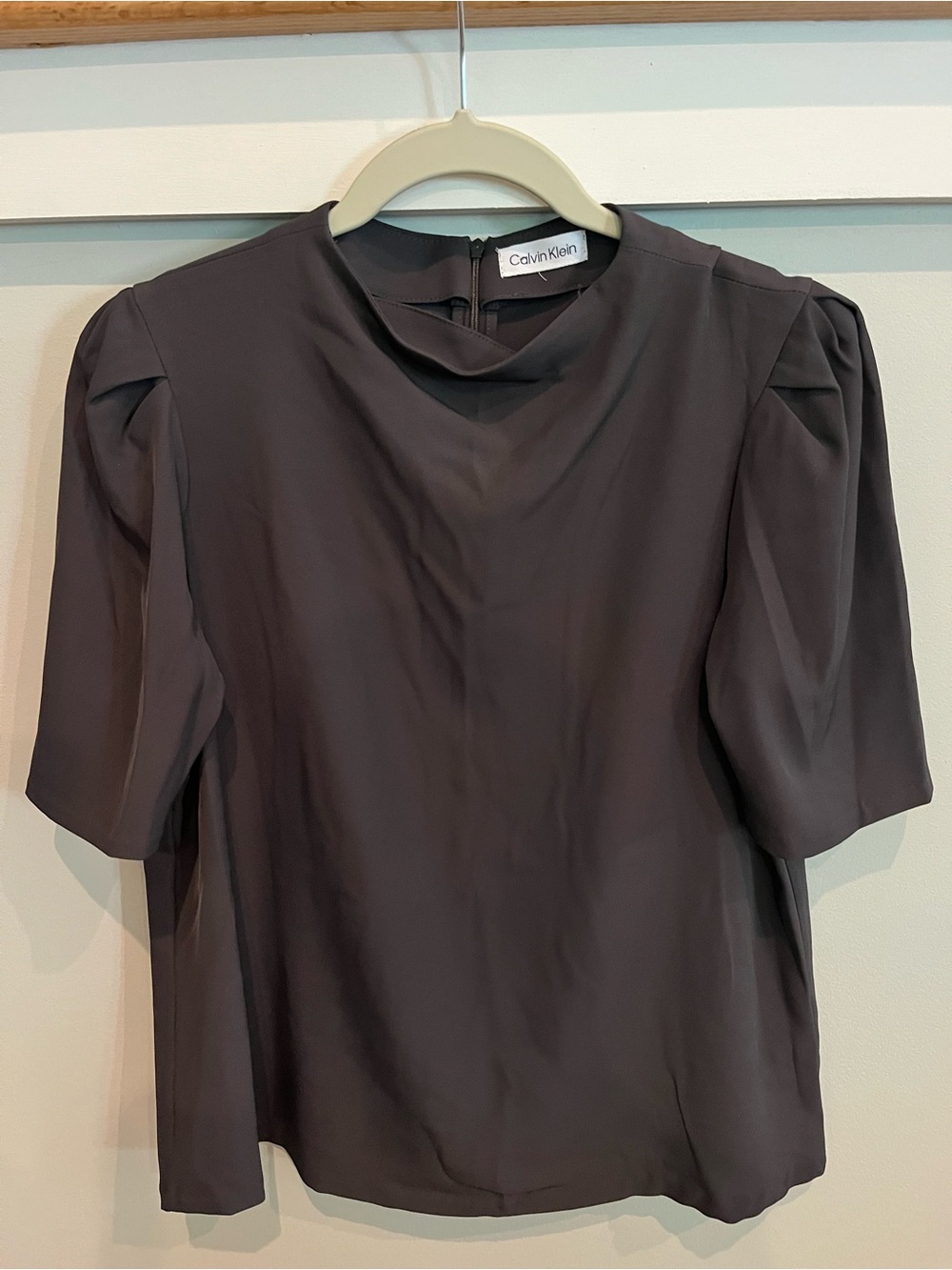 Calvin Klein Dark Charcoal Short Sleeve Puff Shoulder Blouse